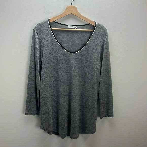 Vince Gray Metallic Scoop Neck 3/4 Sleeve T Shirt Closet Staple Womens Large - Picture 1 of 7